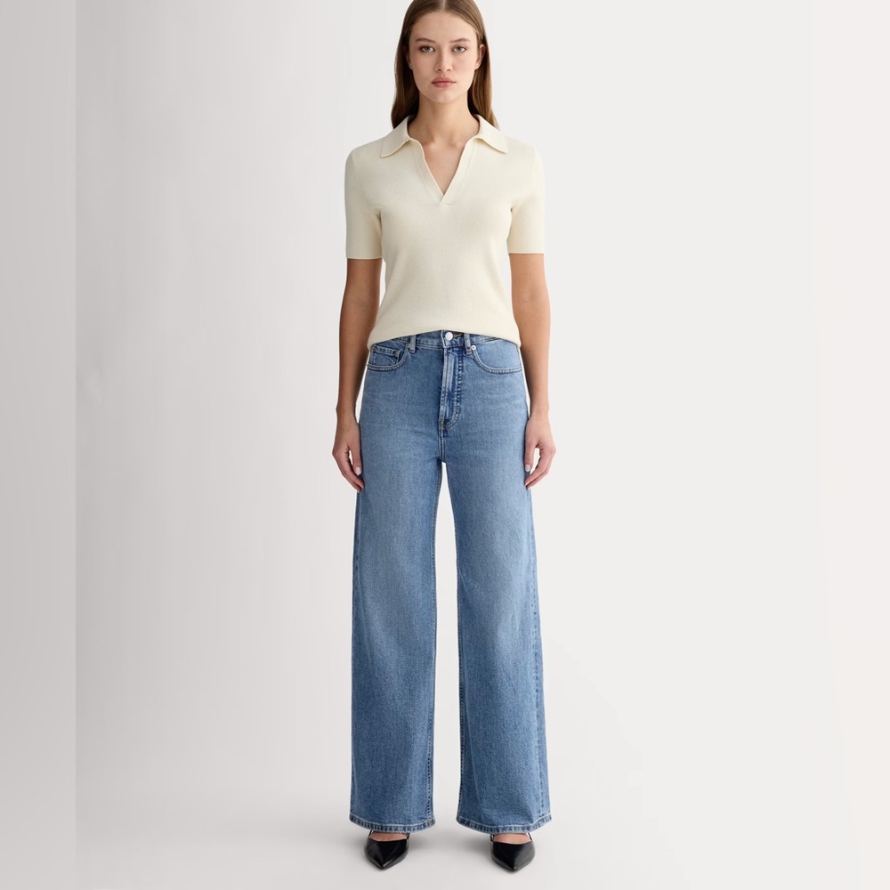 Everlane The Way High Sailor Jean in Mid Indigo 25 SHORT